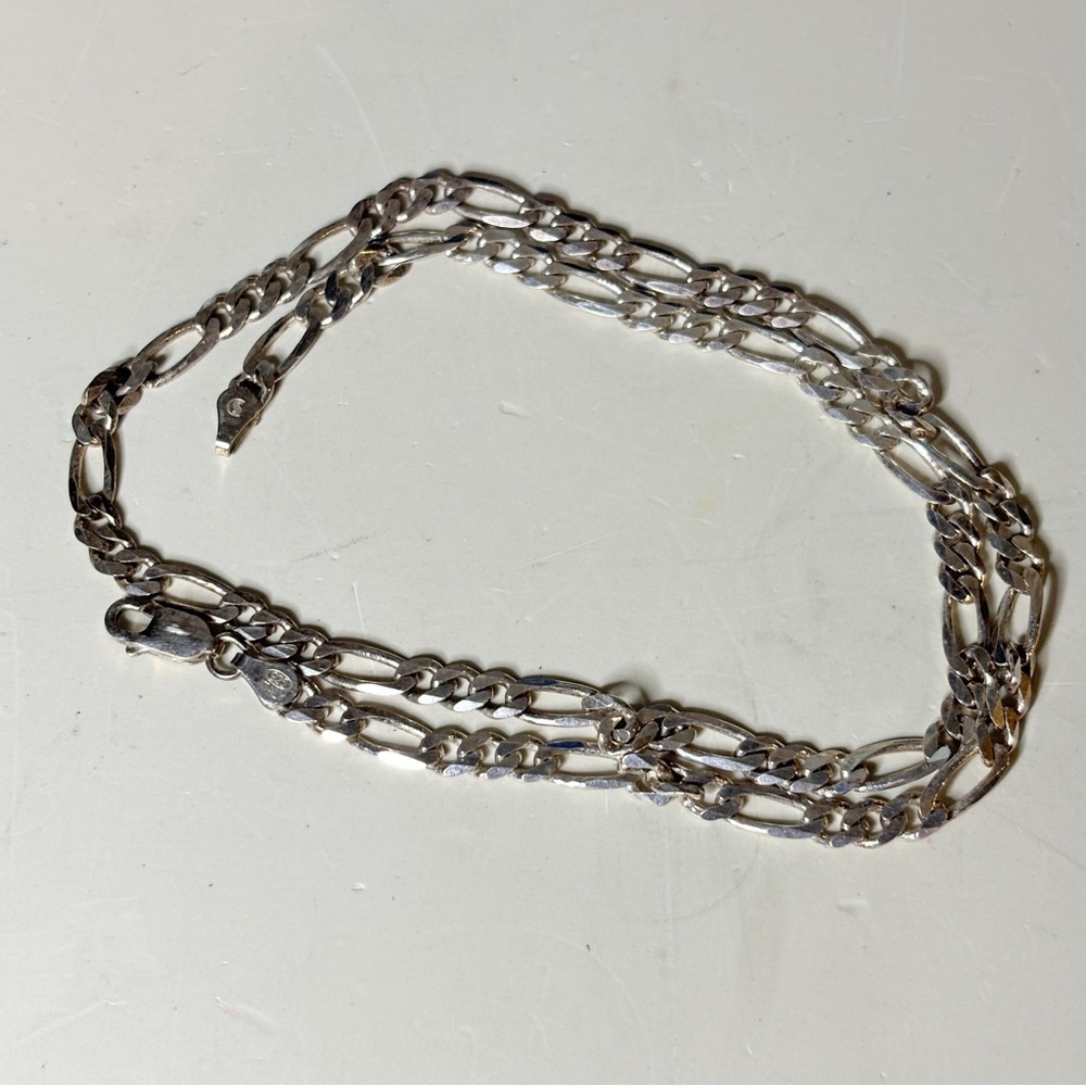 VTG 925’ Sterling Silver Unisex Figaro Chain Necklace 18” Italy